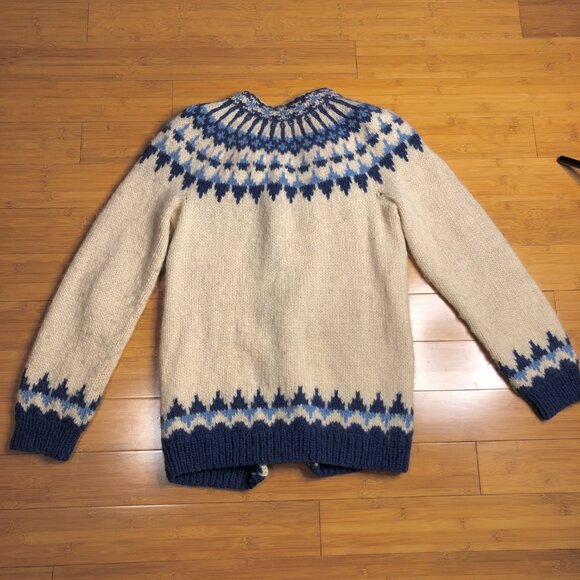 Scandinavian Vintage Wool Woven Winter Sweater Nordic Warm Blue Holiday Cardigan - Picture 4 of 12